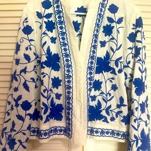 Zara linen embroidered blazer size L